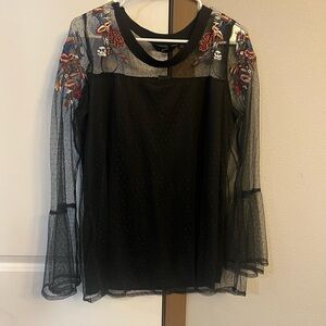 NWT GNW Embroidered Whimsigoth Black Mesh Top